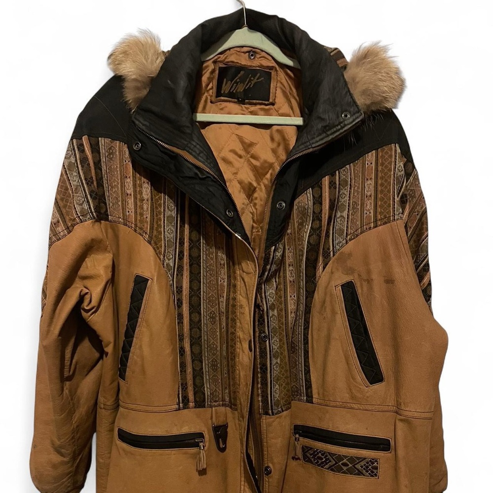 Unisex vintage WINLIT genuine leather/ genuine fur trim
